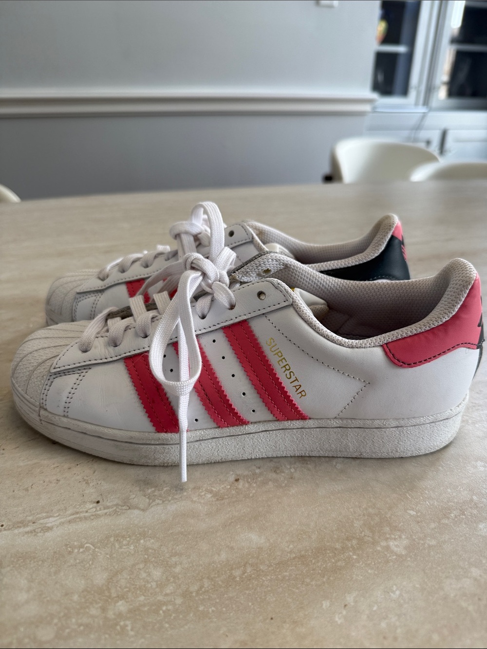 adidas White Sneakers with Pink Stripes - Superstar Style